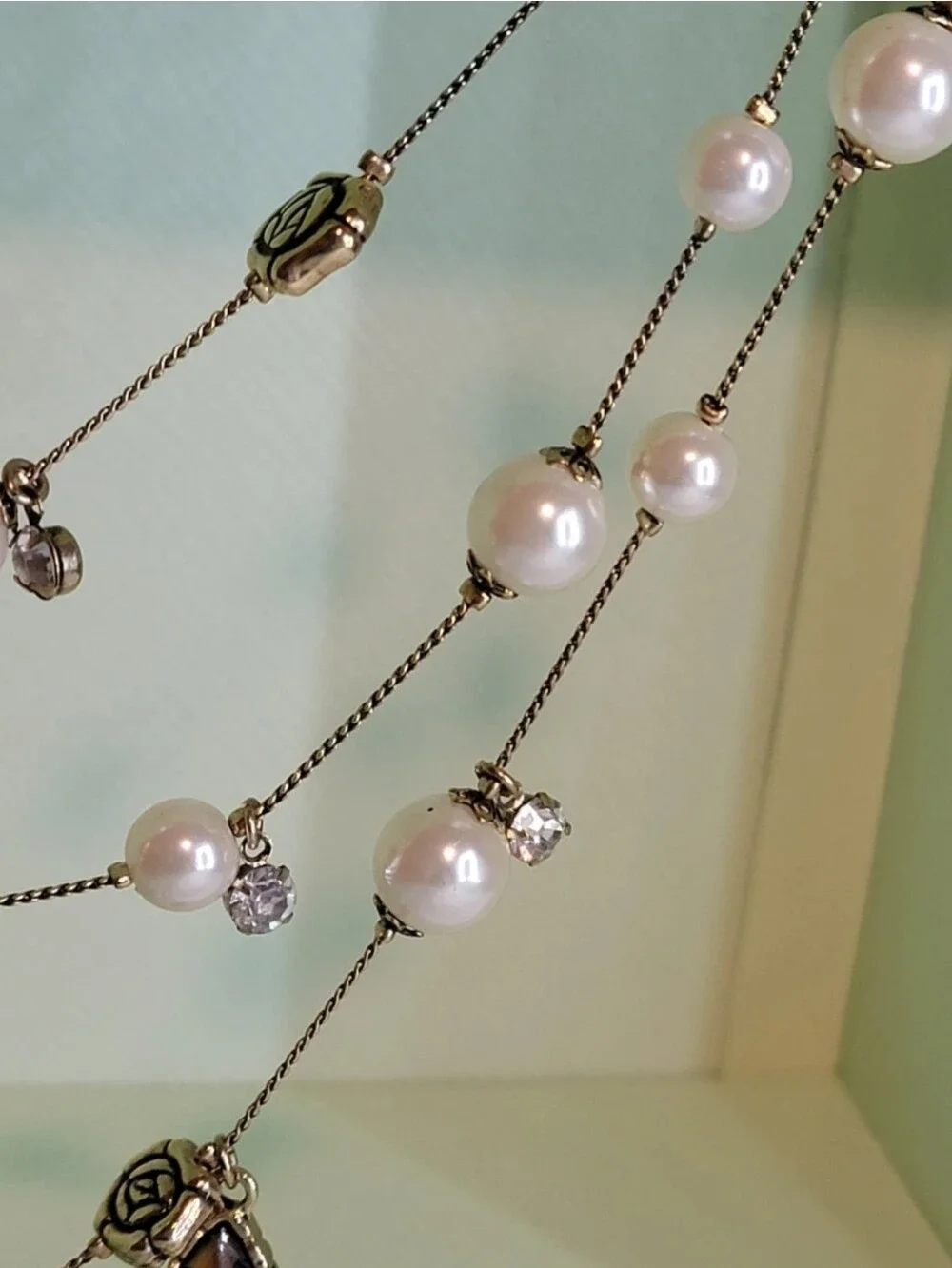 Betsey Johnson Pearl Jewel Rose Charm Multi Strand Necklace